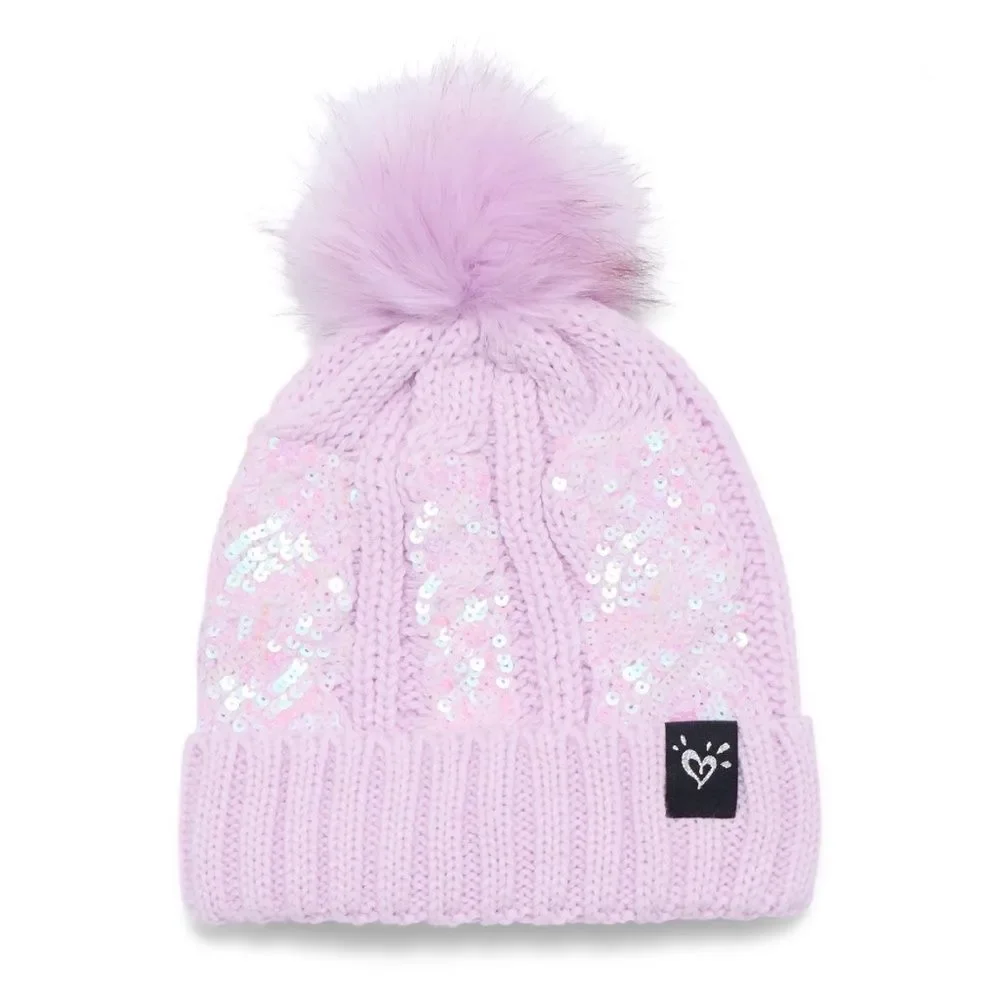 Girls Justice Sequin Cable Knit Hat and Gloves Set Pink 2-Pack